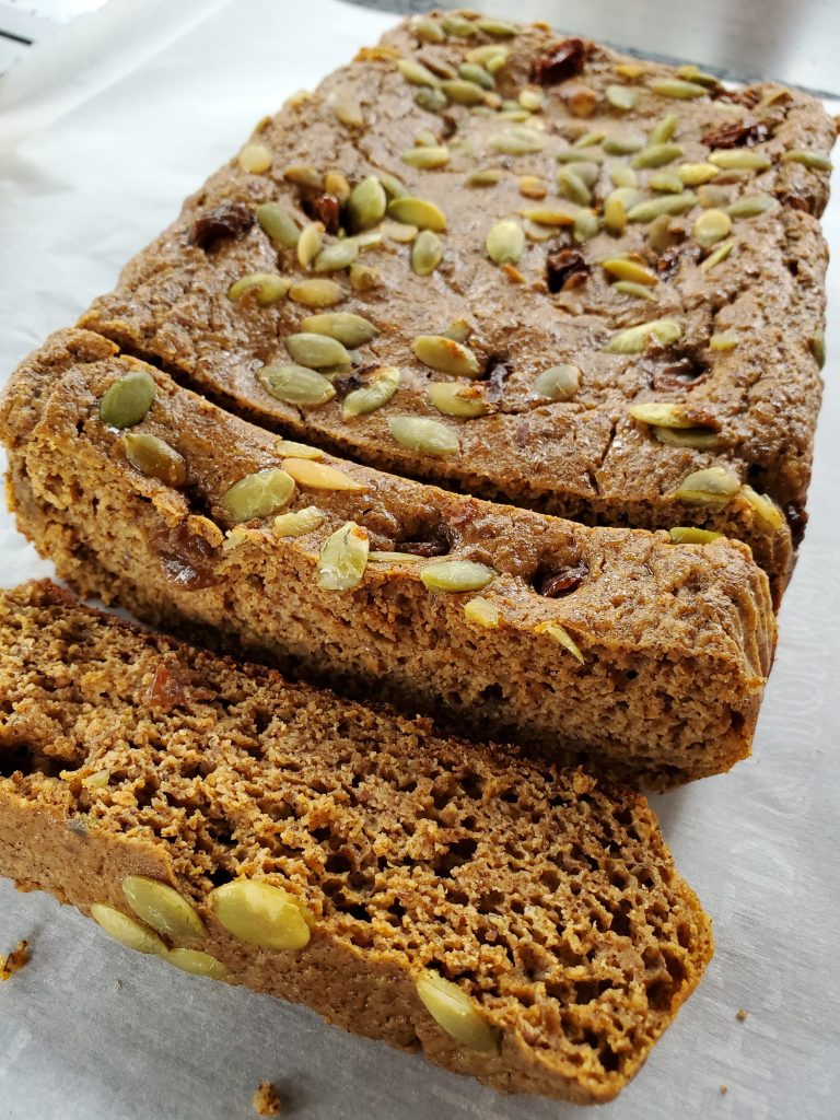 healthy clean grain and gluten free pumpkin bread
